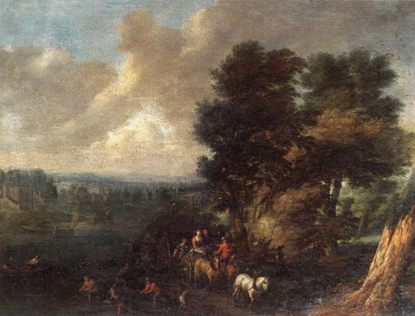 River landscape with fishermen and wa